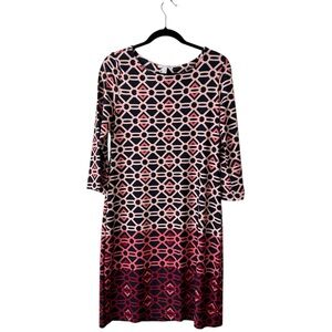 NWT CHARTER CLUB LONG SLEEVE GEOMETRIC PRINT DRESS SZ M IN ROSE COMBO NAVY